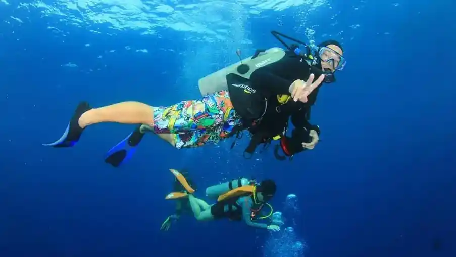 Guided scuba diving activities for guests Bigfin Water Bungalow
